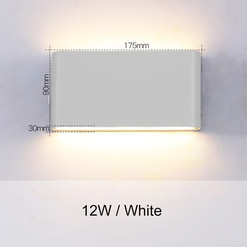 Moderne vandtæt udendørs 18w led væglampe  ip65 aluminium op og ned væglampe have veranda sconce lys 110v 220v zbw 0011: 12w- hvid krop / Kølig hvid