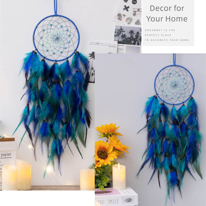 Attrape-rêve bleu pour décoration de salon, attrape-rêve esthétique, style nordique, décoration de chambre de fille, décor à la maison