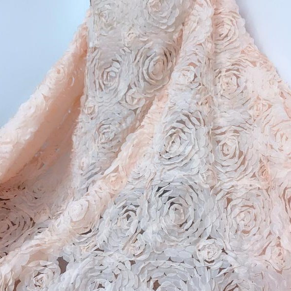 1 Yard Peach Pink Rosette Fabric Lace, Chiffon Rosette Fabric for Wedding decor, Table overlay, Rosette backdrop