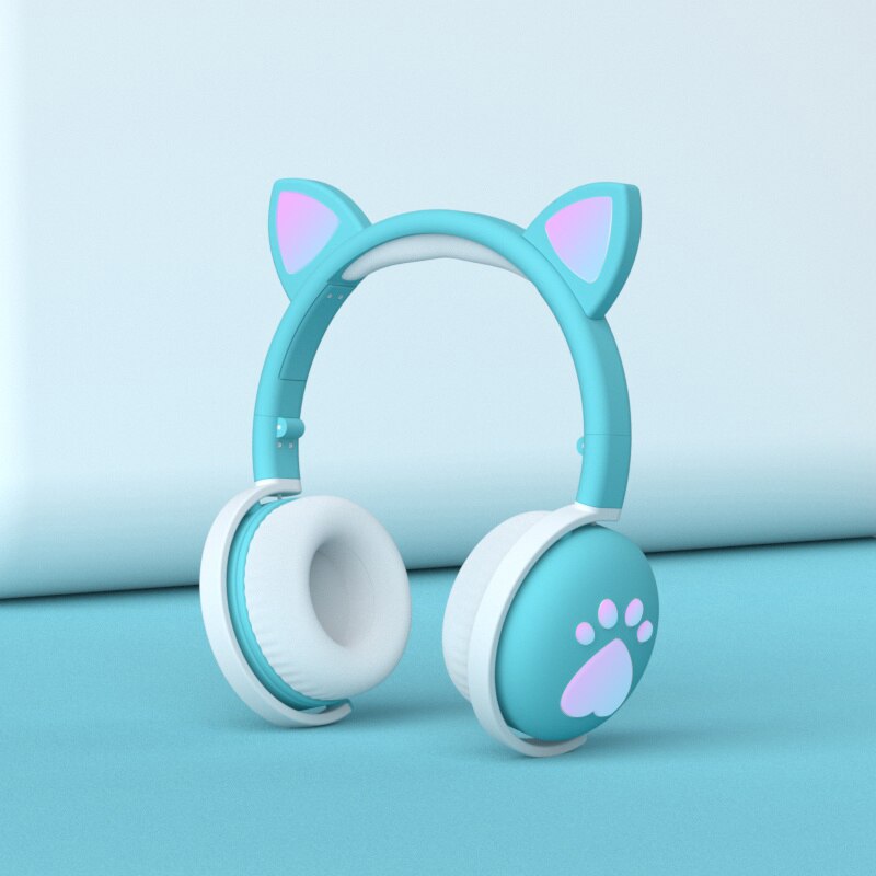 Cute cat Ear Paw Headset Glowing Kids Wireless Bluetooth 5.0 Headphones daughters Girls Earphones with Mic Children