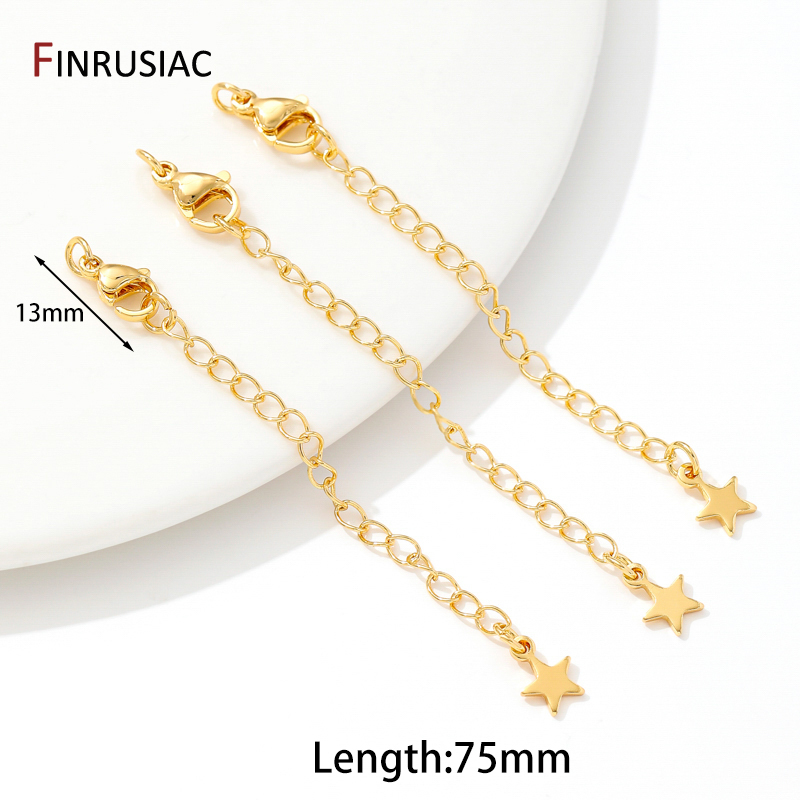 Cadenas de extensión de latón chapado en oro de 18 quilates con cierres de langosta, conector de eslabones, cola de collar, suministros de accesorios de pulsera DIY: 3 XL / Azul