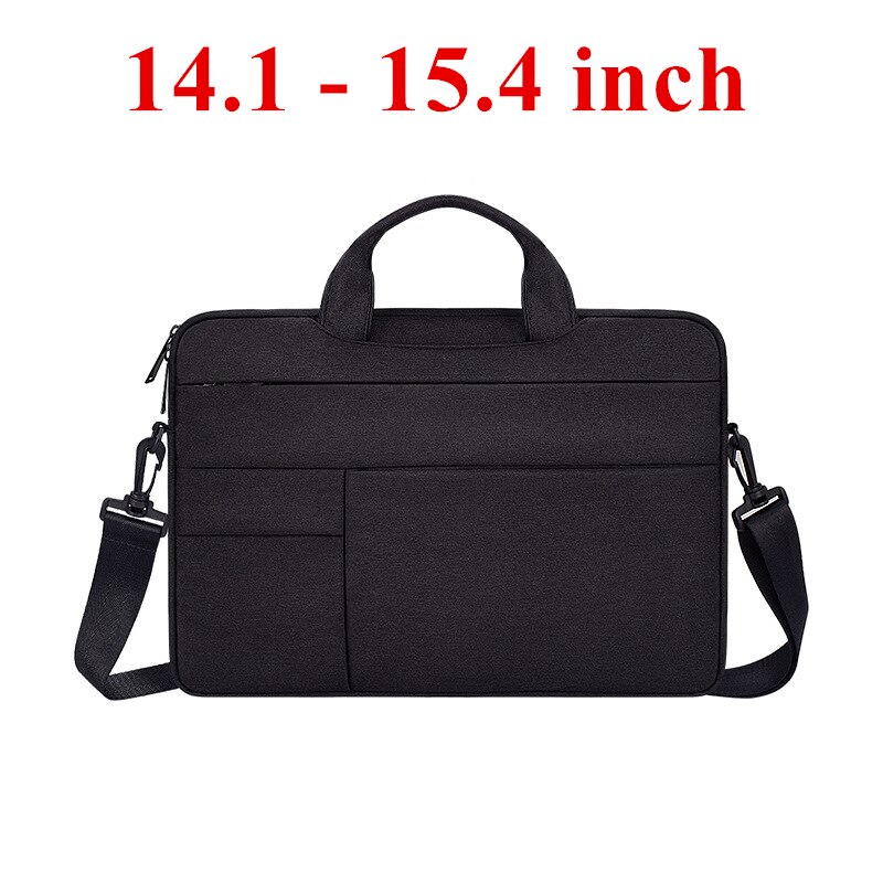 Portable Hand Office Notebook Laptop Bag For Men Women Briefcase Waterproof Pocket Case Computer Shoulder Handbag 13 14 15.6 PC: Black 14.1 inch