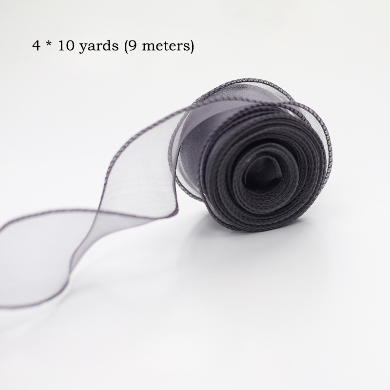 10Yards/Roll Chiffon Silk Ribbon Organza Satin For DIY Craft Wrapping Decoration Wedding Bouquets Wreath Sewing Supplies: Black Nickel