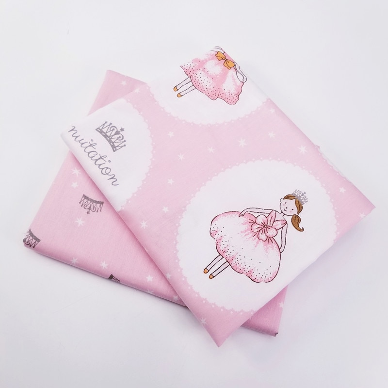 100% Cotton Twill Fabric Princess Crown Print Patchwork Cloth Hand-Sewn Quilted Baby Dormitory Sheets Comfortable Cotton Fabric