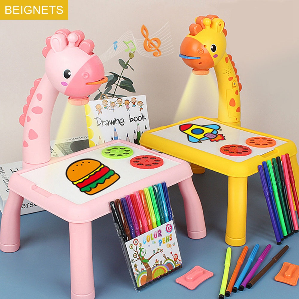 Kids Projector Drawing Table Painting Board Desk Multifunctional Writing Arts Crafts Educational Projection Machine Drawing Toy