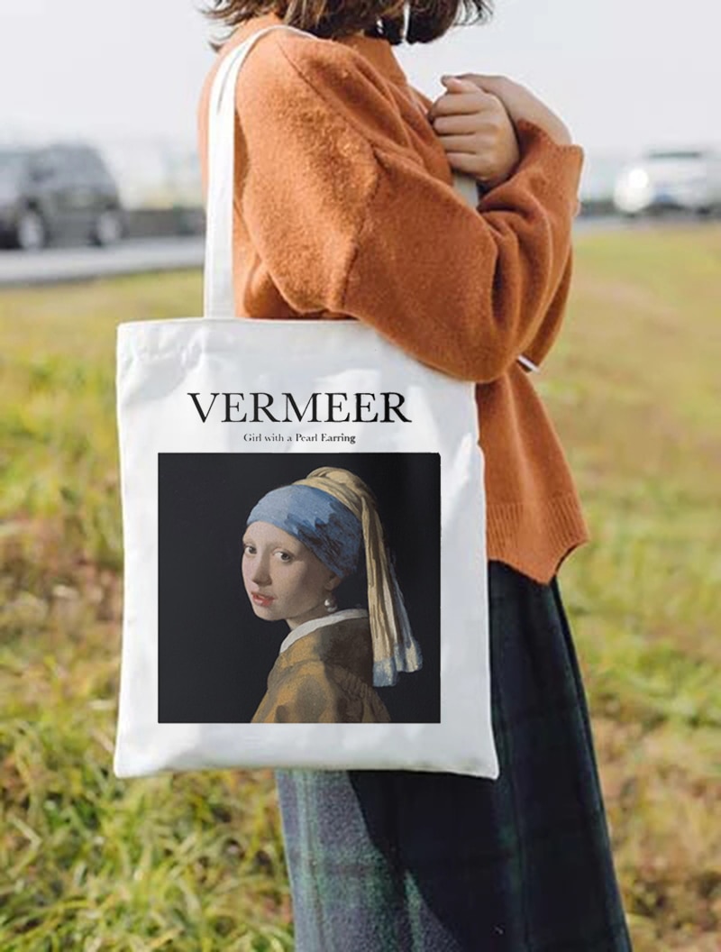 Vermeer Boodschappentas Esthetische Grafische Harajuku Tote Canvas Shopper Tas Voor Vrouwen Zomer Grote Capaciteit Schoudertas Bolso Mujer