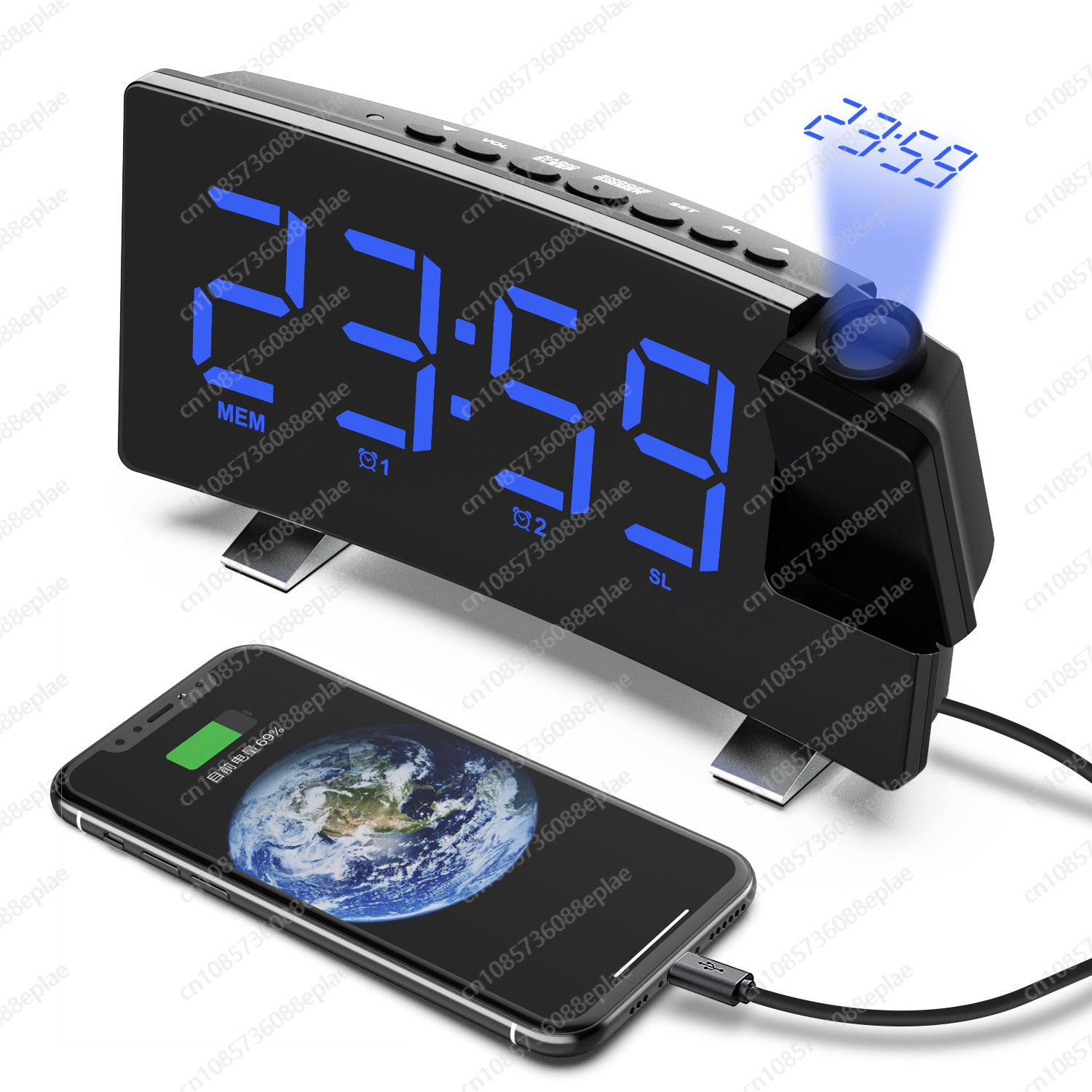 Alarm Clock Projection LED Display Electronic Digital Desk Alarm Clock Sleep Timer