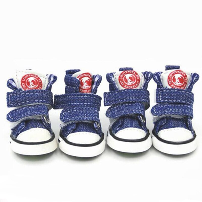 4 Stks/set Hond Schoenen Pet Dog Antislip Canvas Boot Chihuahua Puppy Kat Denim Blauw Sneakers Voor Kleine Grote honden Schoenen Dierbenodigdheden: S