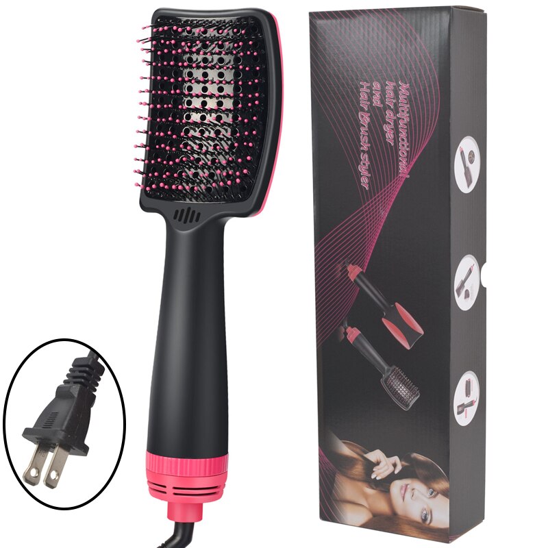 Sèche-cheveux électrique et volumateur 2 en 1 en une étape, brosse sèche-cheveux, peigne lisseur, fer à friser: Red US