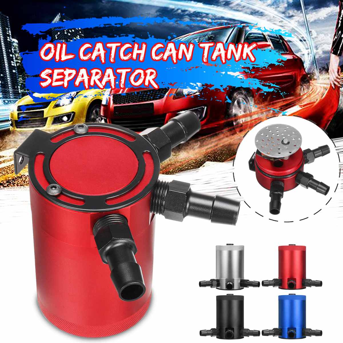 Autoleader Aluminum Baffled Car Oil Catch Can Tank Separator Reservoir Universal Oil Catch Tank Cans 3 Hole
