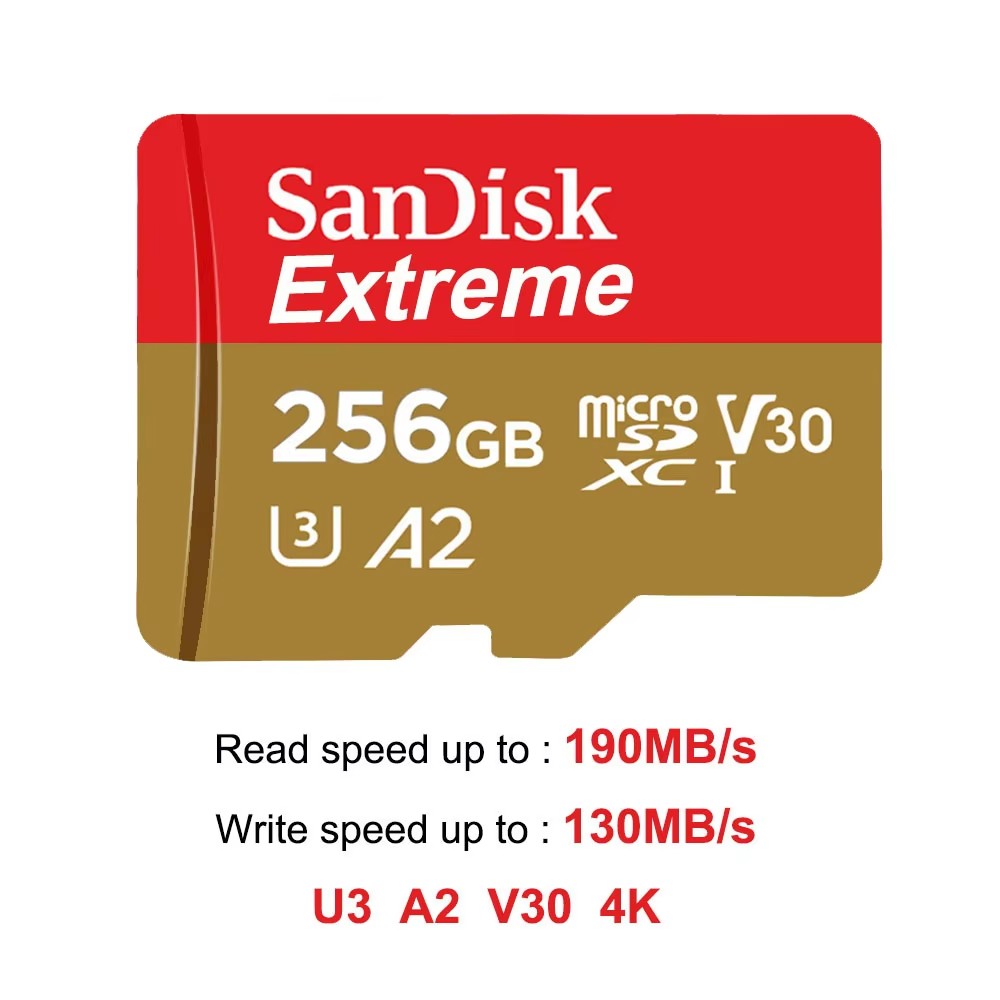 Sandisk Micro SD Card Original Extreme A2 V30 U3 SDXC Flash 32GB 64GB 128GB 256GB MicroSD Card 190MB/s TF Card for Phone Tablet: 512GB