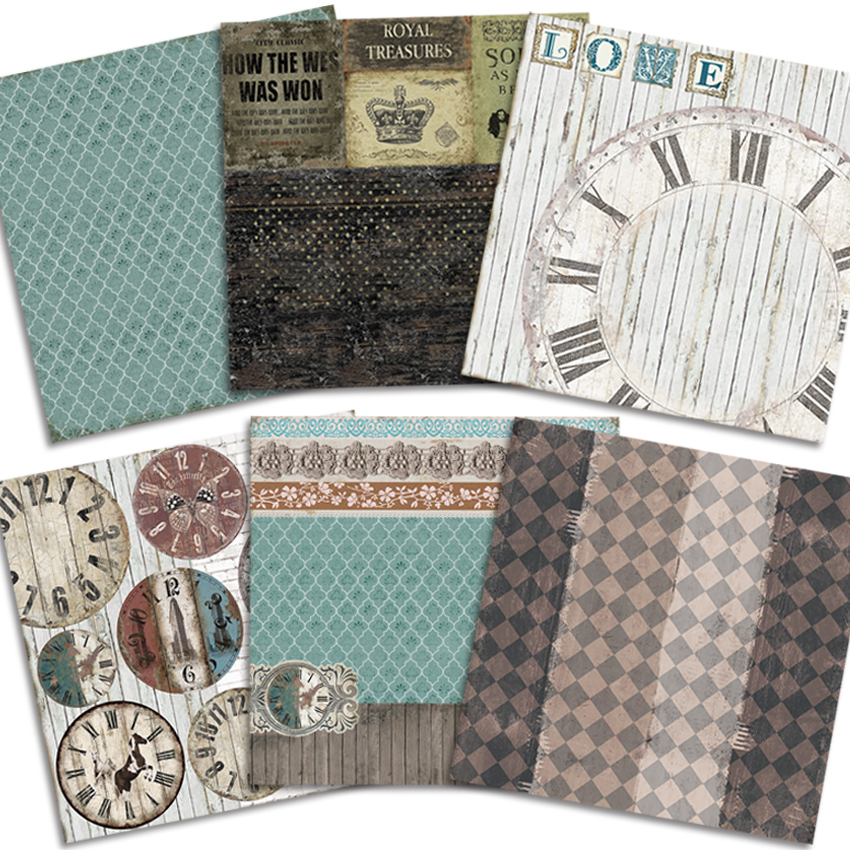 24 hojas 6 "X6" tiempo vuela patrón papel Pad bricolaje álbum de recortes papel pack hecho a mano manualidades de papel Fondo pad Alinacraft