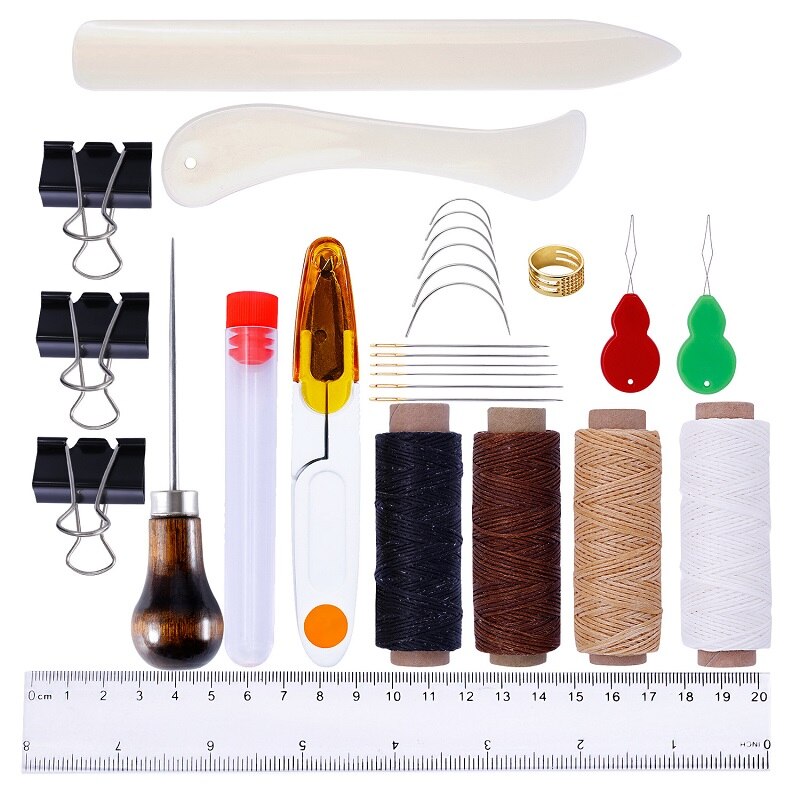 Leather Craft Tools Kit Thread Awl Waxed Thimble Hand Stitching Sewing Stamping DIY Manual Art 2019NEW Accessory