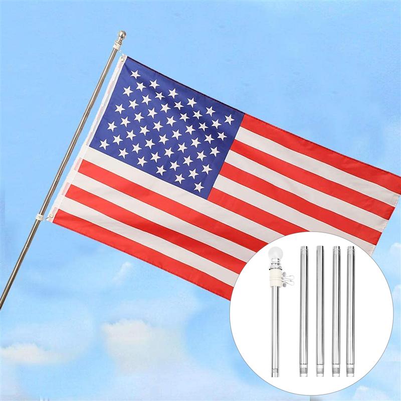 Flag Pole Kit Stainless Steel Wall Mount Flagpole With Rotating Flagpole Rings 5-Section Flagpole Assembly Wall Metal Flagpole