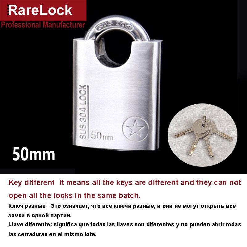 304 Stainless Steel Padlock Waterproof 4 Keys Lock 40-60mm for Outdoor Cabinet Gate Door Boat Hardware Rarelock MS426 a: 50mm Different key