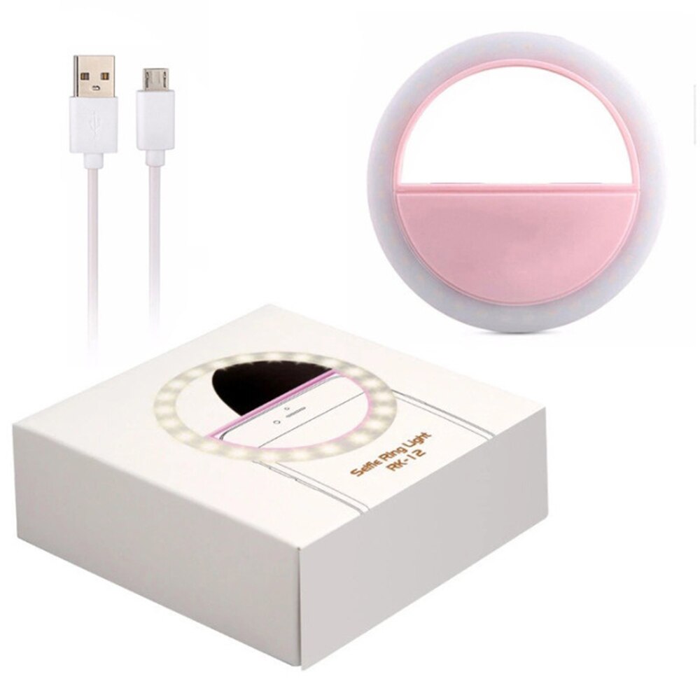 Oplaadbare zelfontspanner led ringflitser ringklem usb-oplaadfunctie voor telefoons voor iphone samsung sony smartphones: Roze