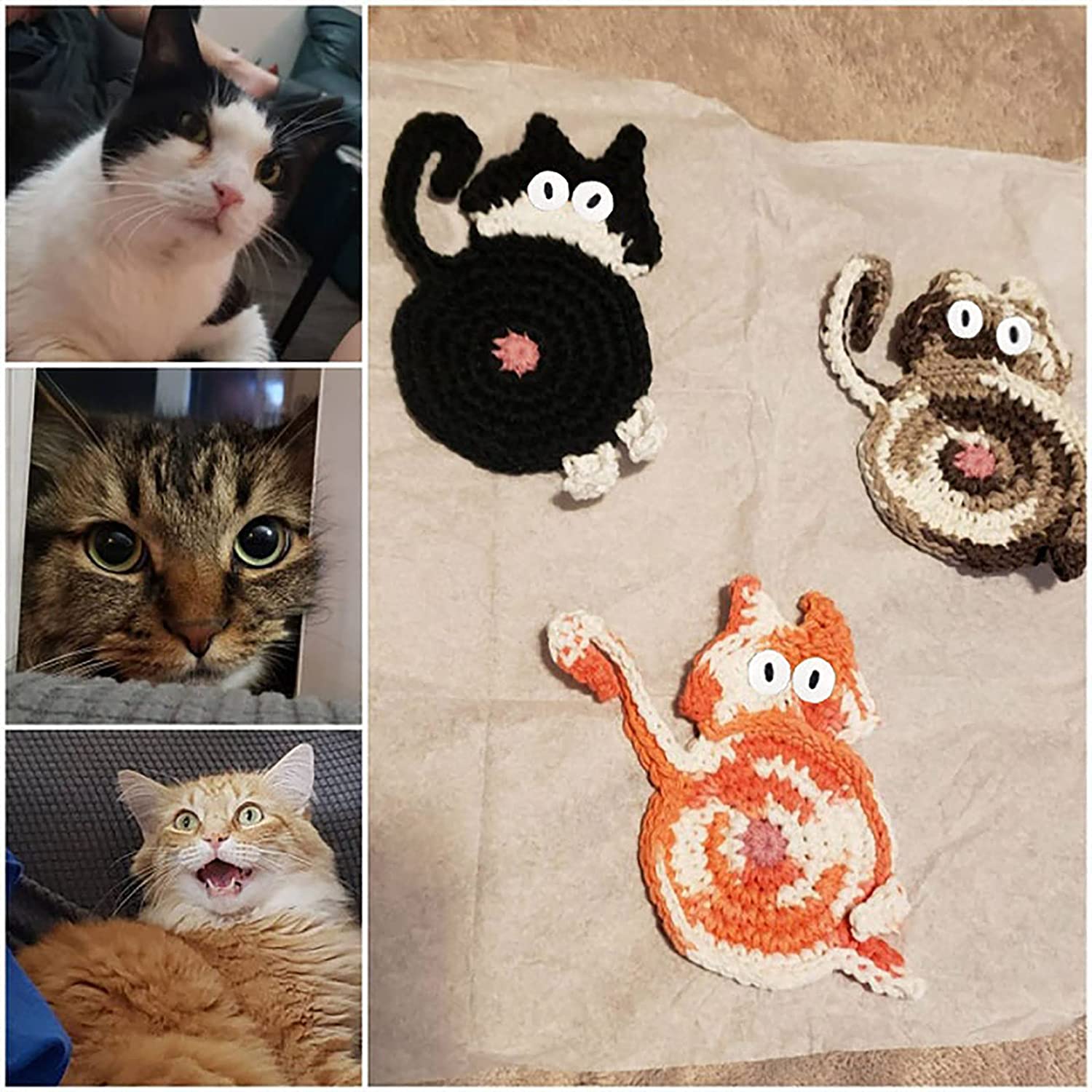 Cat Butt Coasters Cute Animals Shape Cup Mat Handmade Crochet Kitchen Home Office Bar Table Funny Decor Perfect Cat Lover