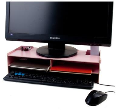 1 stuk houten desktop monitor verhoger tv standaard bureau organizer opbergdoos voor computer laptop: Roze