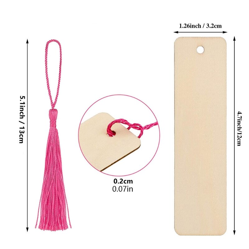 Pack of 36pcs Wooden Craft Bookmark with Tassels DIY Blank Book Page Mark Bookmark Ornaments Christmas Party Supplies