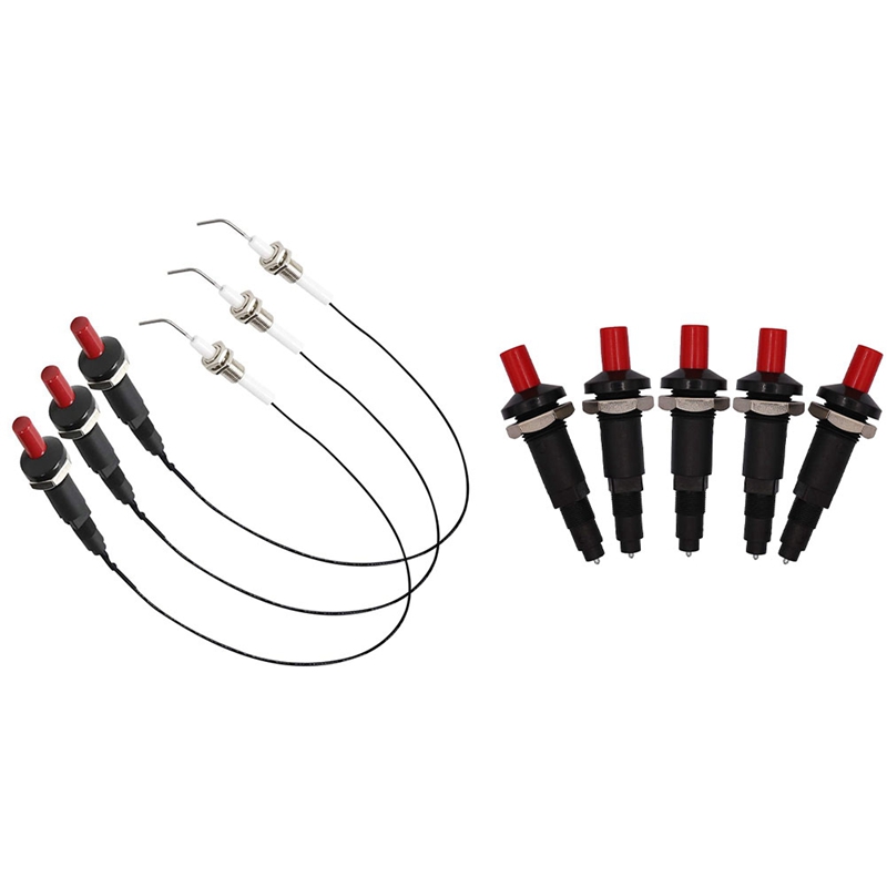 3Pcs Ceramic Electrode Ignition Spark Plug &amp; 5Pcs Gas Heater One Outlet Piezo Igniter Spark Plug Push Button Igniter: Default Title