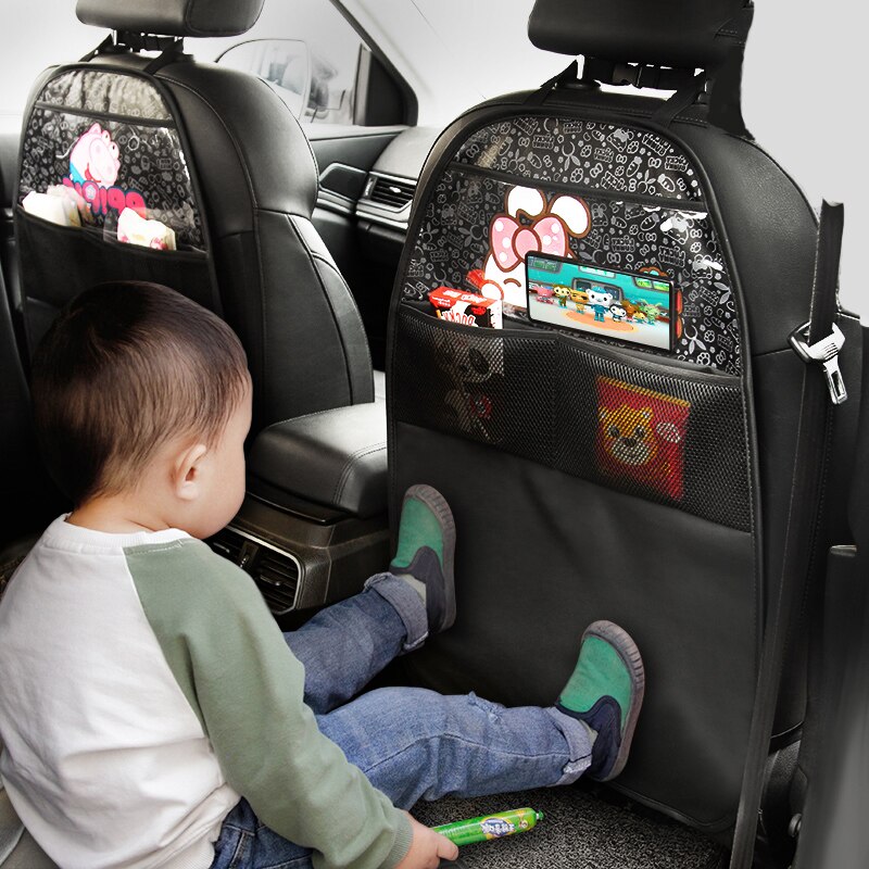 Pu Lederen Autostoel Back Protector Voor Kinderen Baby Cartoon Auto Seat Cover Kids Slijtvaste Anti-Kick Mat opslag Pocket