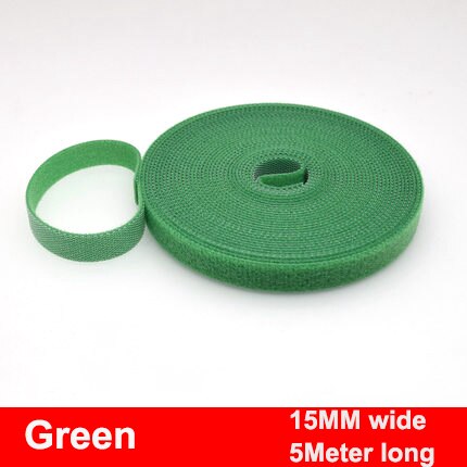 Cinta de sujeción reutilizable de 5M/rollo de 15/20mm, bridas para cables, correas de Velcro, tiras de cinta de gancho y bucle, organizador de cables de gestión de cables DIY: Green 15mm