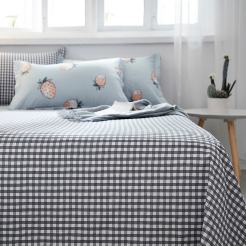 1pc Plaid Cotton Bed Sheet Black White Flat Sheet Bed Linen Bed Spread on The Bed King Queen Size Bed Cover No Pillowcase