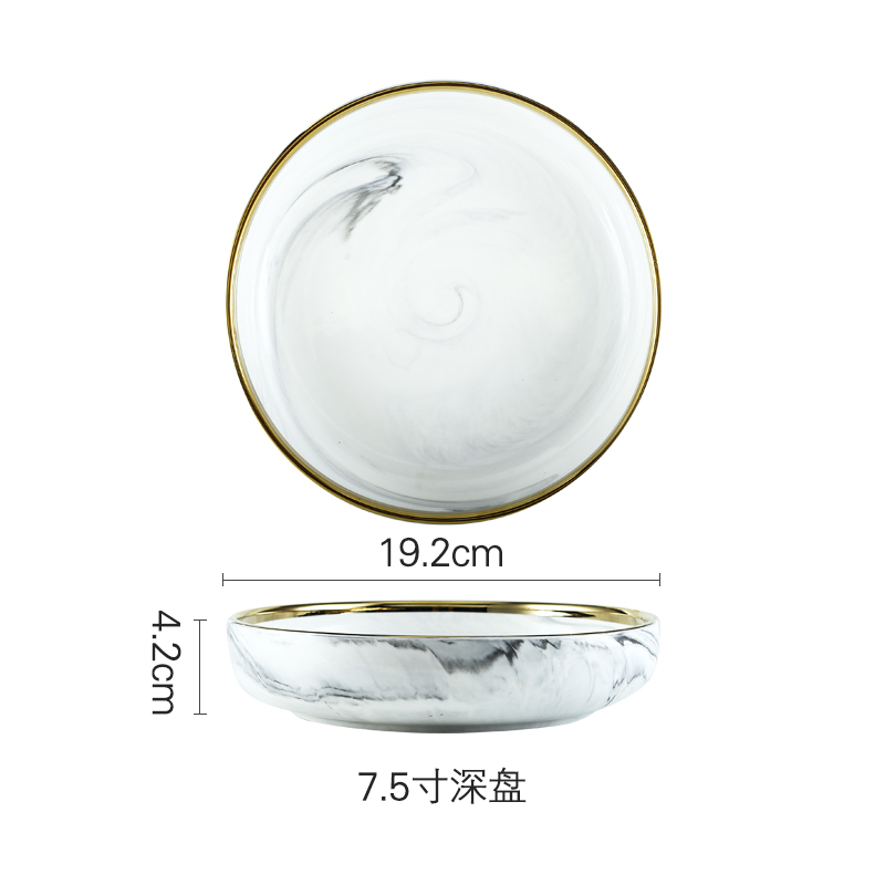 Phnom Penh Marmer Servies Keramische Plaat Thuis Plaat Servies Set Restaurant Decoratieve Servies Ronde Schalen en Borden Sets: 19.2x4.2cm