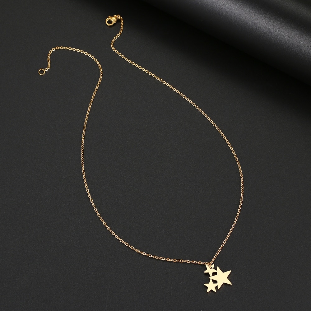 Edelstahl Halsketten Drei Fünf-wies Sterne Anhänger Kragen Kette Halskette Für Frauen Schmuck Party Freunde