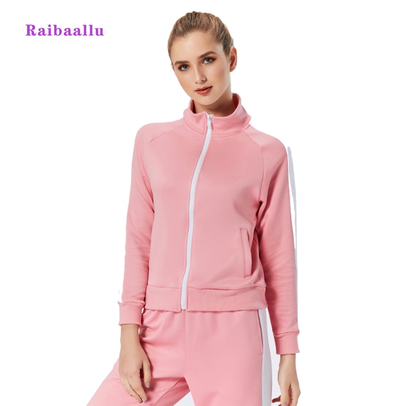 Raibaallu gestreepte effen pakset dames trainingspak 2- delig sportoutfit joggingsweatshirt fitness lounge sportkleding