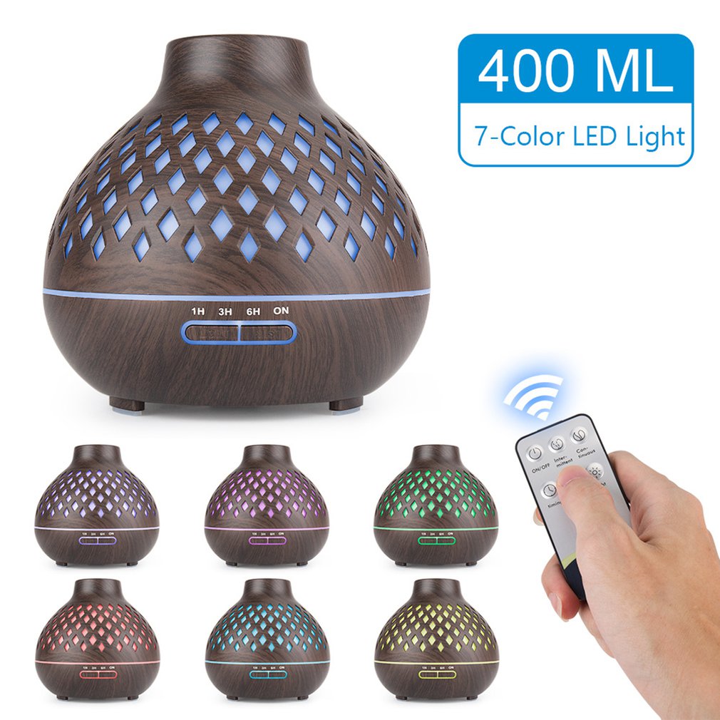 400ML Wood Essential Oil Diffuser Ultrasonic Usb Air Humidifier With 7 Color Led Lights Remote Control Office Home EU Plug