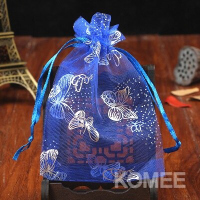 500pcs/lot 11x16cm Butterfly Organza Bags For Christmas Year Wedding Decoration Candy Package Pouches: Blue