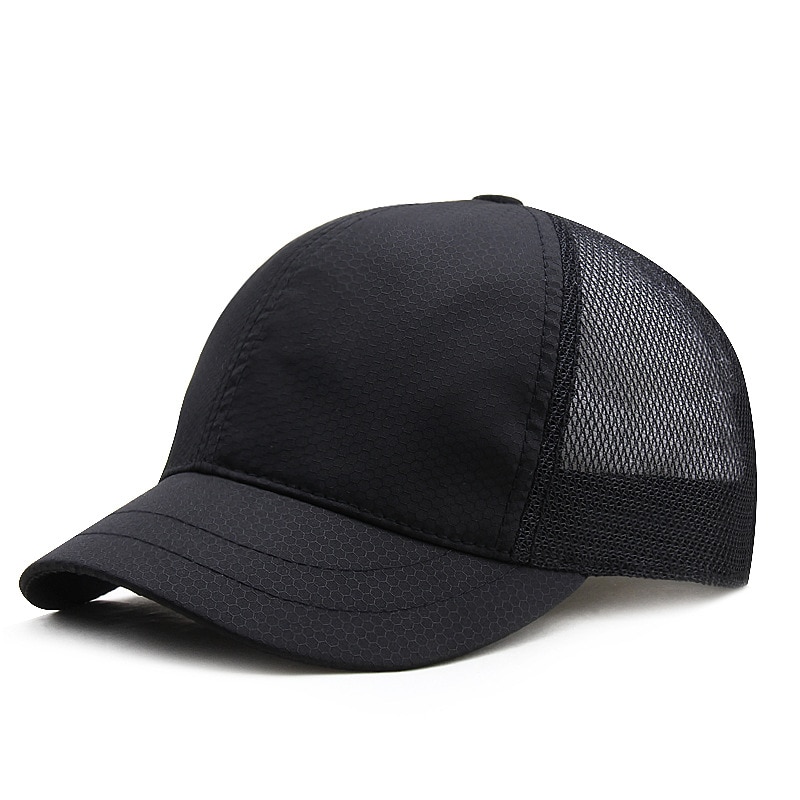 Casquette de baseball pour adultes, grande taille, à petit bord, pour hommes et femmes, en maille, à pointe courte, 56-63cm, été: Black