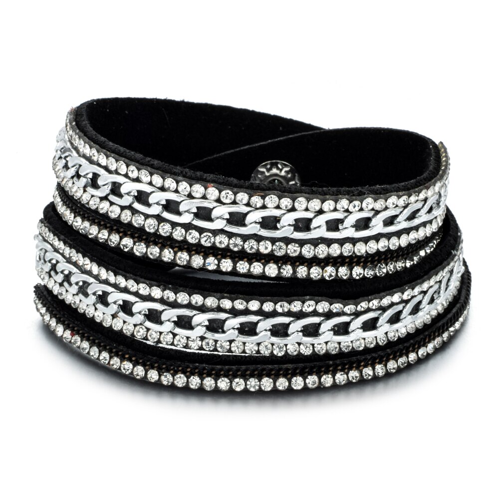 Multilayer Leather Rhinestones Wide Bracelets&Bangles Women Girls Men Chain Charms Wrap Bracelet Wristband Party Jewelry: B2354 C