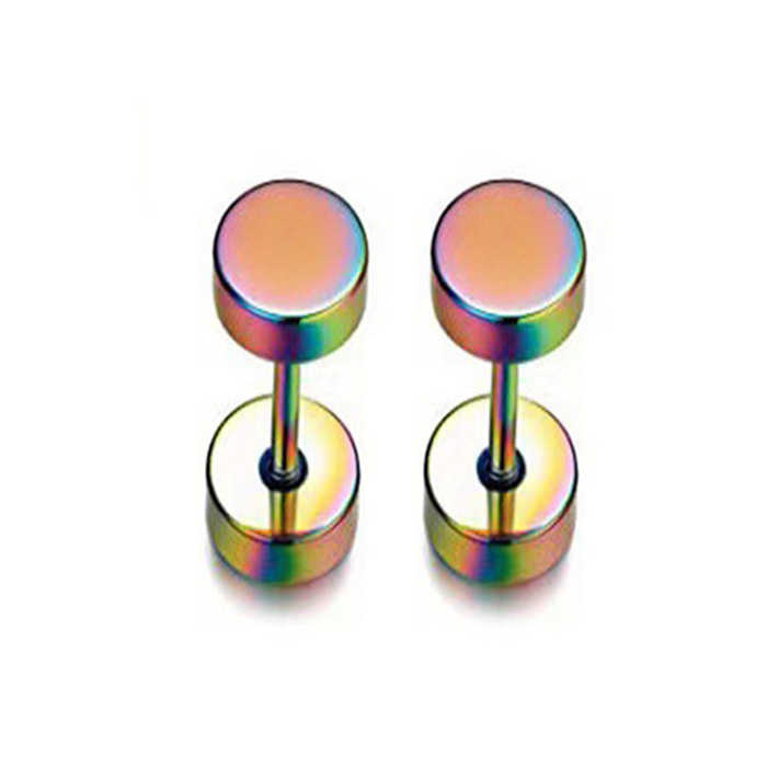 Pendientes con pasador de pastel redondo de doble cara para mujer/hombre, joyería para Piercing de cartílago de oreja de acero inoxidable, 2 uds.: Blanco / Bañado en rodio de imitación