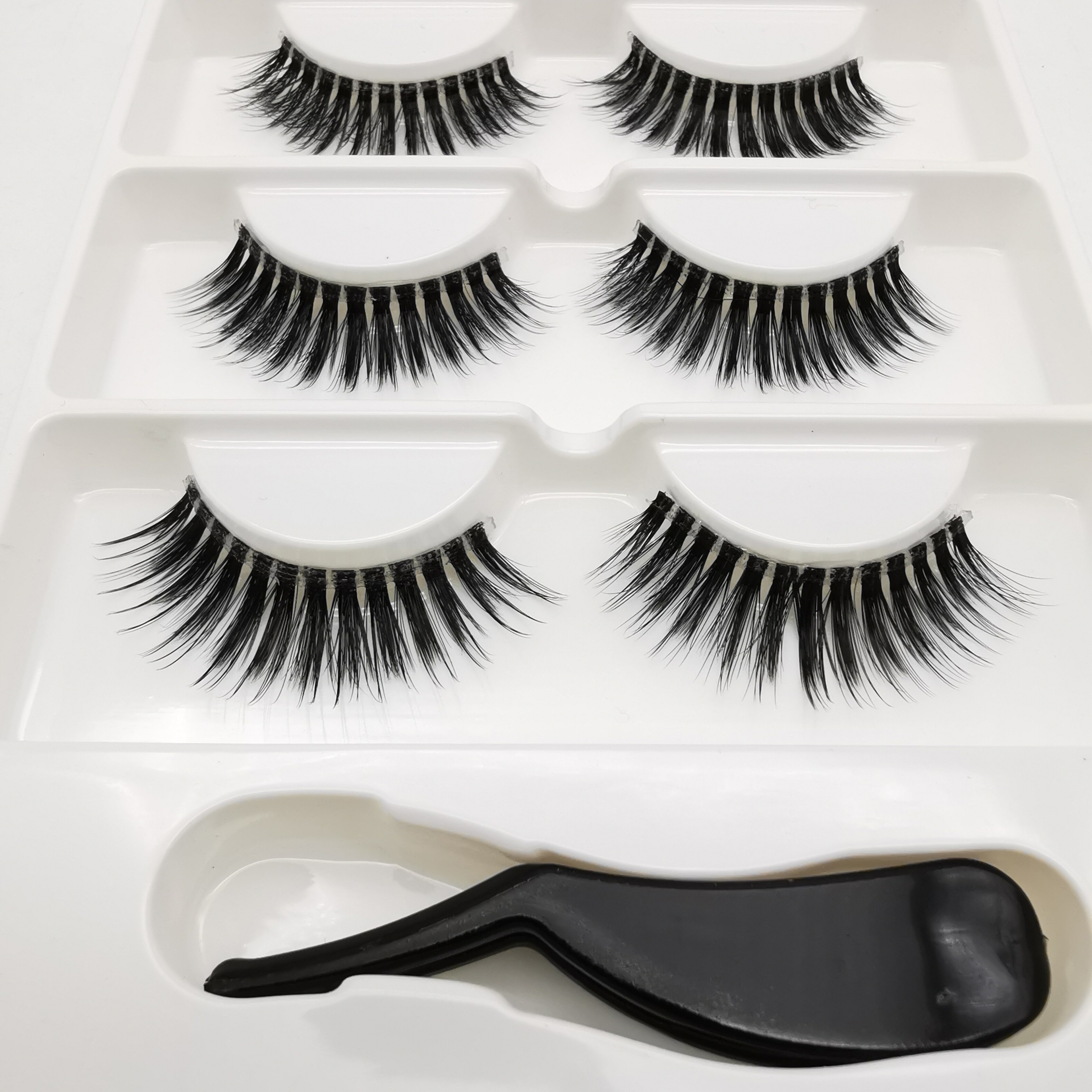 Mink Eyelashes 3 pairs lashes invisible band mink lashes reusable false eyelashes Makeup in Bulk+Eyelash curler: 3pairs-3DFF5