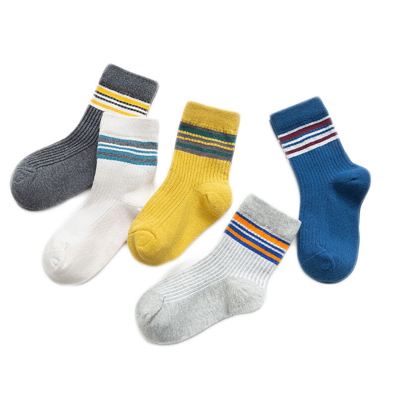 5Pairs Set Simple Color Spring Fall Winter Baby Boy Girl Kids Soft Cotton Socks