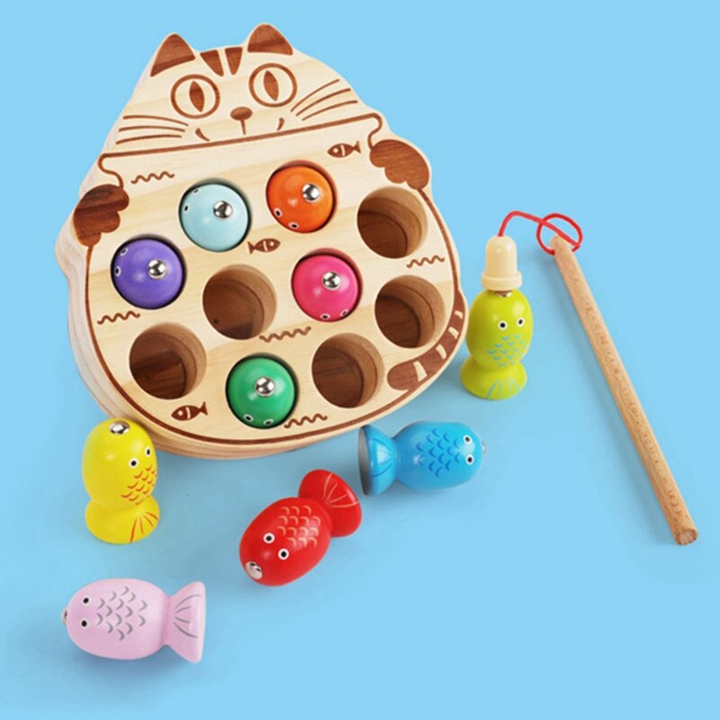 Kinderen Puzzel Magnetische Vissen Spel Met Kat Vorm Playboard Houten Speelgoed Kinderen Puzzel Educatief Speelgoed