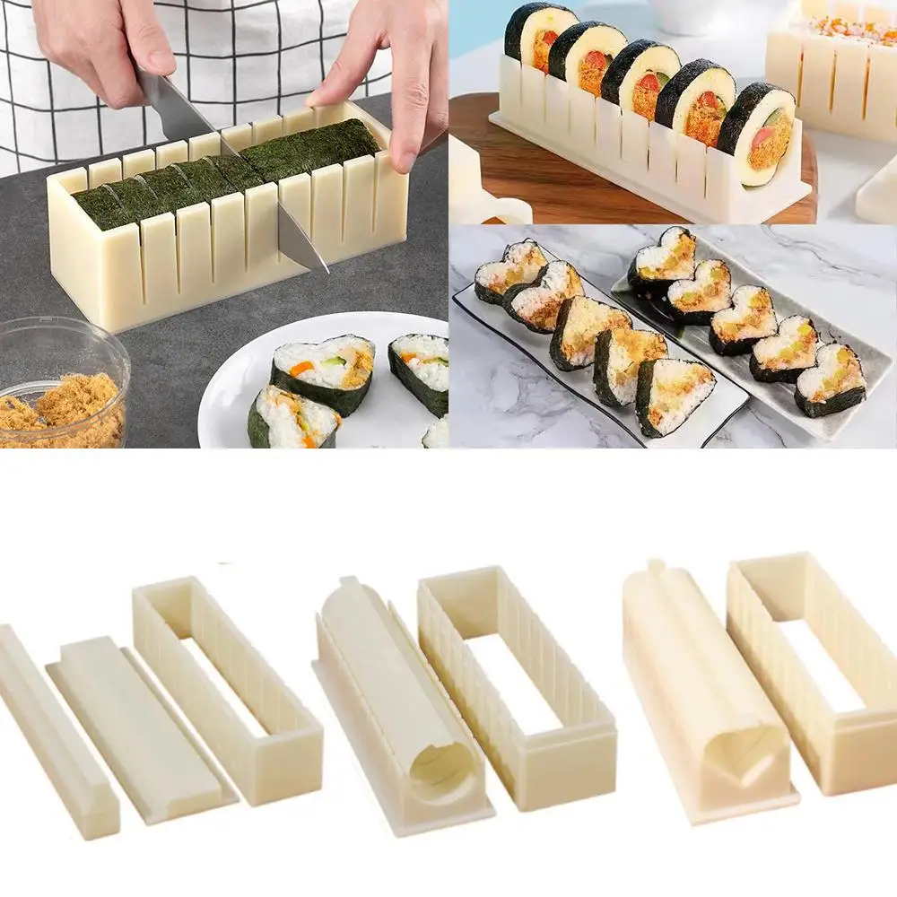 Sushi Maker Equipment Kit Plastic Kimbap Sushi Rolls Mold Rijst Ronde Hartvormige Vierkante Mold Sushi Maken Gereedschap Set