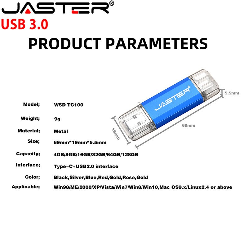 JASTER OTG Usb bagnetowy C Pen Drive 128 GB 64 GB 32 GB 16 GB pamięć USB 3.0 Hoge Snelheid Pendrive dla typu C Apparaat