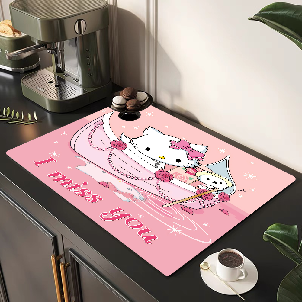 Hello Kitty Printed Dish Drying Mat Super Absorbent Coffee Drain Pad Tableware Quick Dry Rug Kitchen Dinnerware Placemat: 40x120cm / Blue