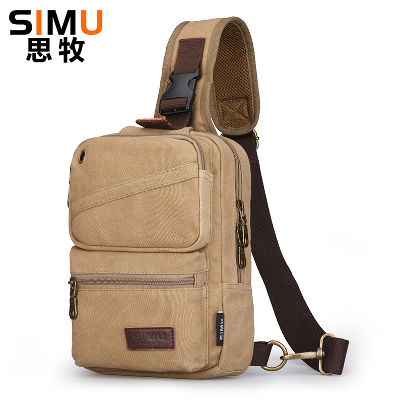 Hoge Capaciteit Borst Tas Voor Mannen Mannelijke Canvas Sling Bag Casual Crossbody Tas Voor Korte Reis Man Schoudertas: khaki