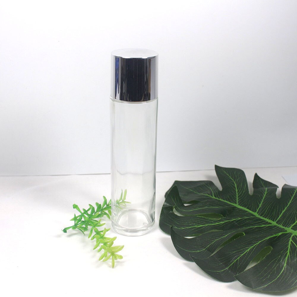 150ml clear and frosted glass Toner bottle large capacity with white,black,silver lid: white cap / clear