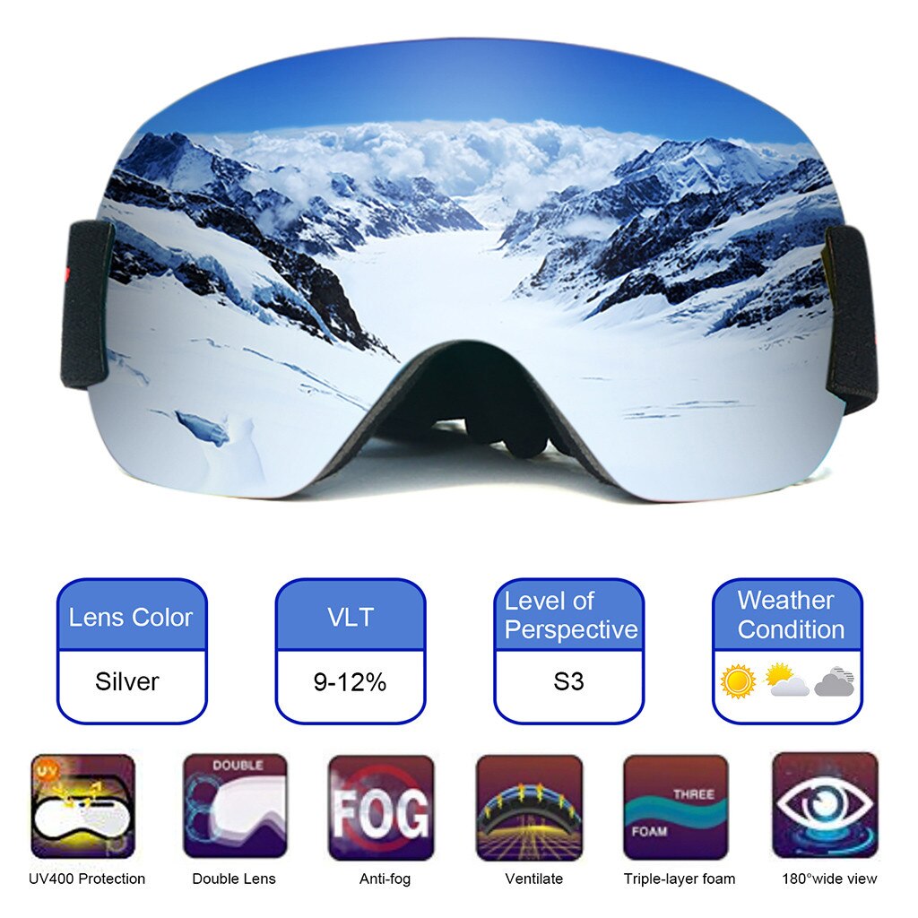 Snowboard skidglasögon utrustning skidåkning sport vuxenglasögon anti-fog uv dubbel lins: C