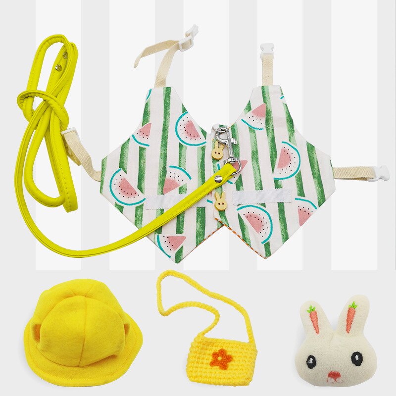 Konijn Jurk Kleine Dier Harnas Vest En Riem Met Mini Hoed Tas En Konijn Broche Escape-Proof Huisdier Bunny kleding Accessoires: watermelon Set / L
