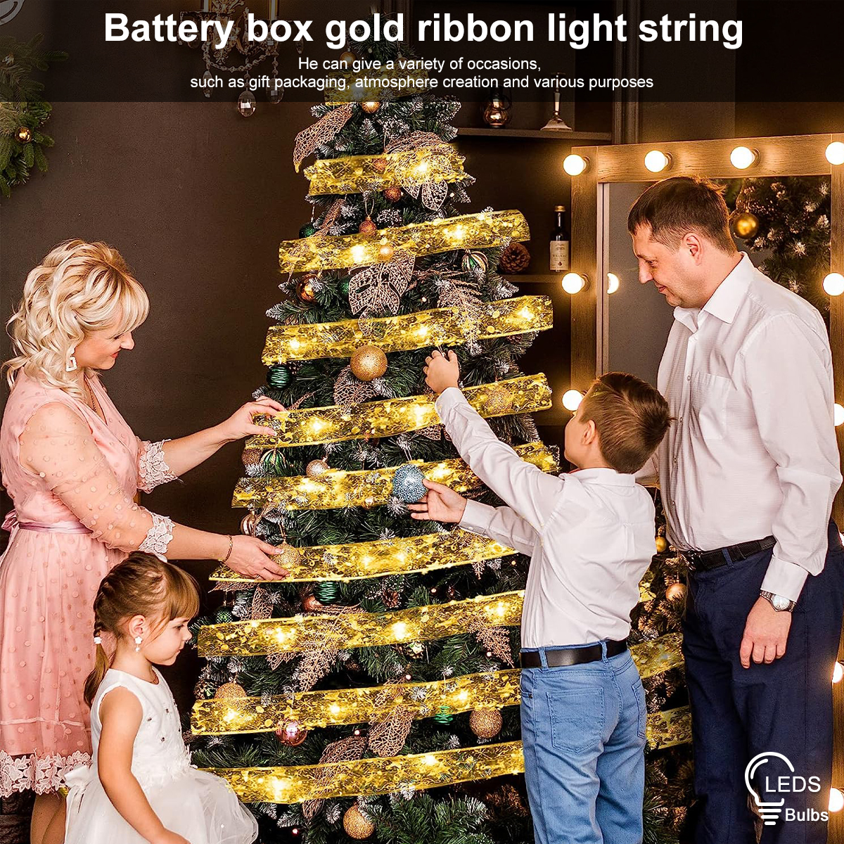 Guirnaldas de luces LED, cinta de luces DIY con lazos de encaje, cadena de luces para árbol de Navidad, dormitorio, boda, de Año , luces decorativas