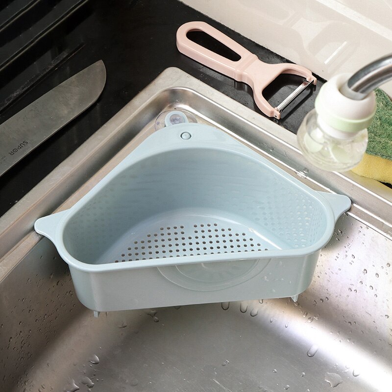 Multifunctional Corner Sink Drain Rack Shelf Suction Cup Sink Drain Basket Sponge Caddy Sink Holder Basket for Kitchen Bathroom