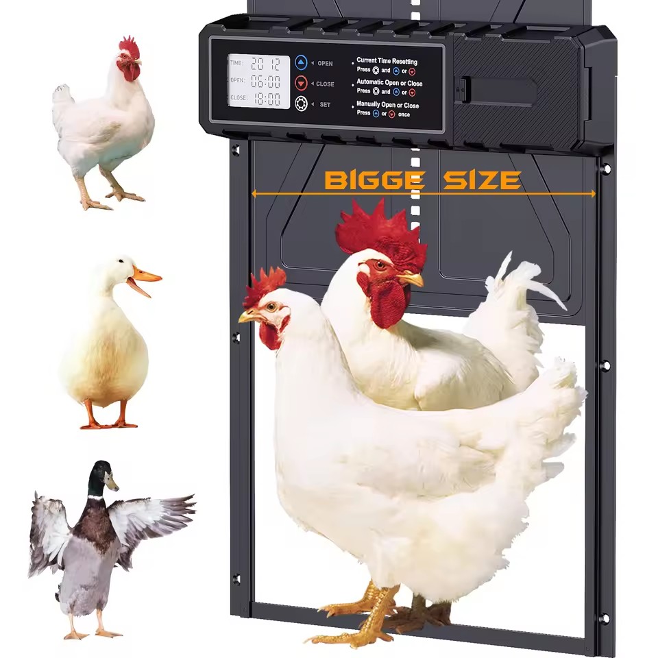 Aluminum Automatic Chicken Coop Door with Waterproof Large Display Timer Electric Chicken Duck Door Intelligent Pinch Protection: Default Title