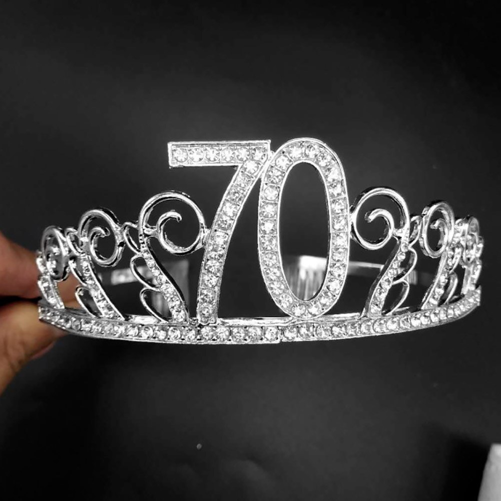 Tiara de aniversário com cristal, decoração de chapéu digital, tiara com strass, coroa, suprimentos para meninas, festa, banquete, presente: 70