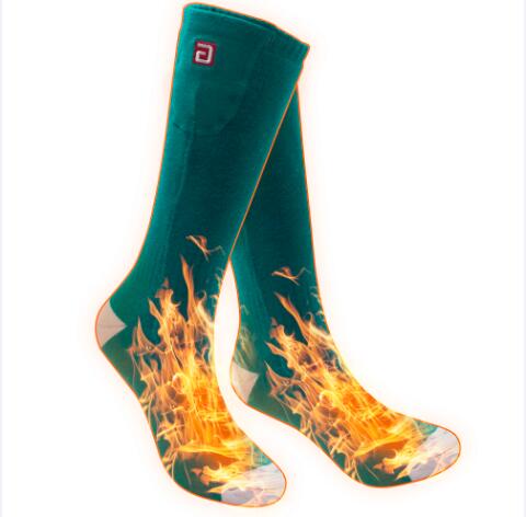 Vinter unisex opvarmede sokker med elektrisk genopladeligt batterisæt til kronisk kolde fødder termisk varm strikning bomuld sox: Grøn med hvid